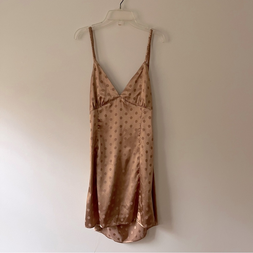 Princess Polly Satin Babydoll Mini Dress 6 Gold Polka Dot